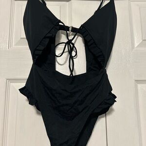 Black Ruffled One-Piece Swimsuit